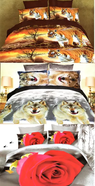 3D Effect King/double Size 3 PCS Bedding Duvet Set Tiger Red Rose Wolf