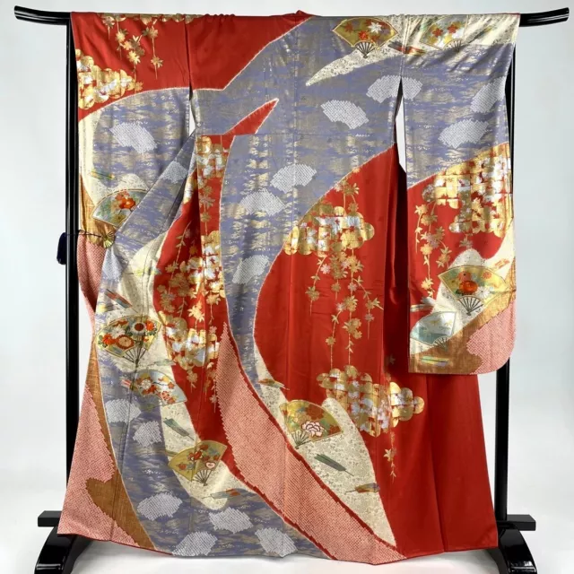 Japanese kimono SILK"FURISODE" long sleeves, Embroidery, Shibori, L64"..2726 2