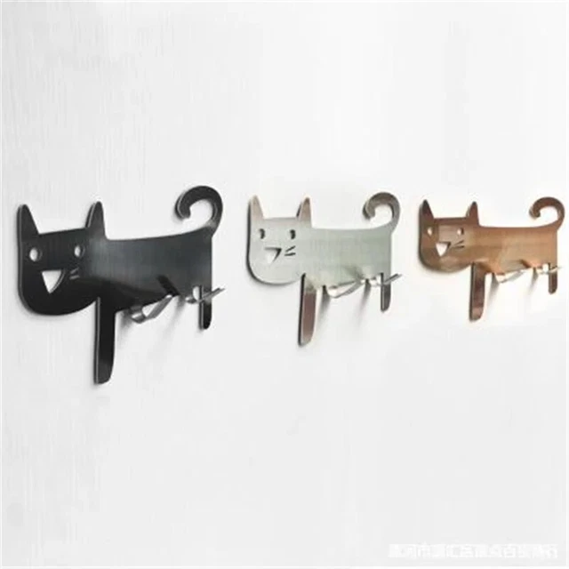 Hook Key Hanger Cat Shaped Wall Door Holder Clothes Storage Rack Hook Metal