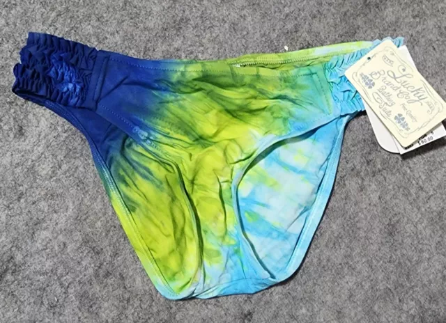 Lucky Brand Womens Small Tie Dye Bikini Bottom Ruffles Stretch Blue Green New