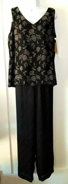 DANA BUCHMAN NWT 12 Black Viscose w/Beige Print Reverse Tank w/Pants from MACY'S