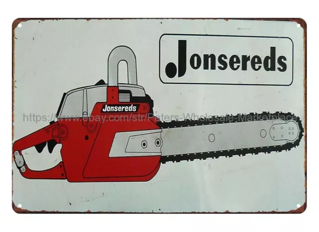 bar club plaque design Jonsereds chainsaw equipment garage metal tin sign