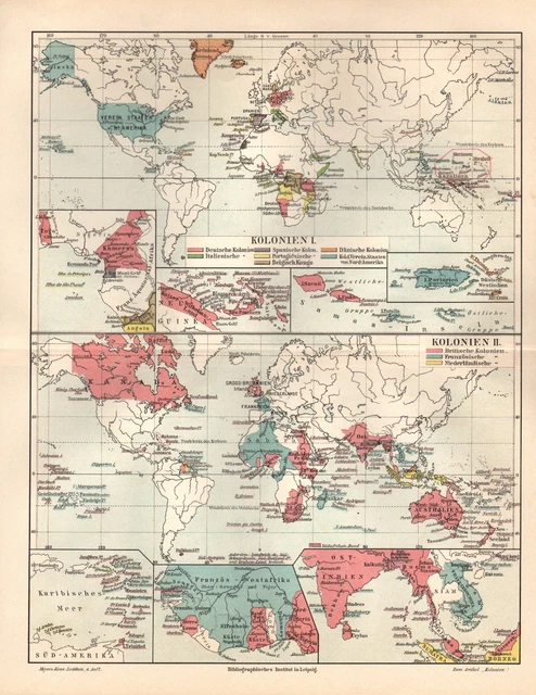 KOLONIEN DEUTSCH BRITISCH FRANZÖSISCH historische  LANDKARTE  1905