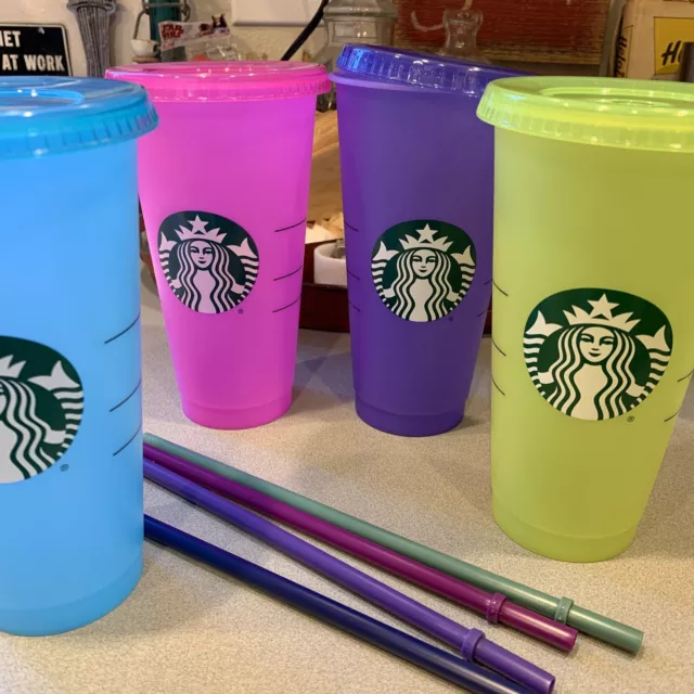STARBUCKS SUMMER 2022 Color Changing Cold Cups UV Activated Set of 4 w ...