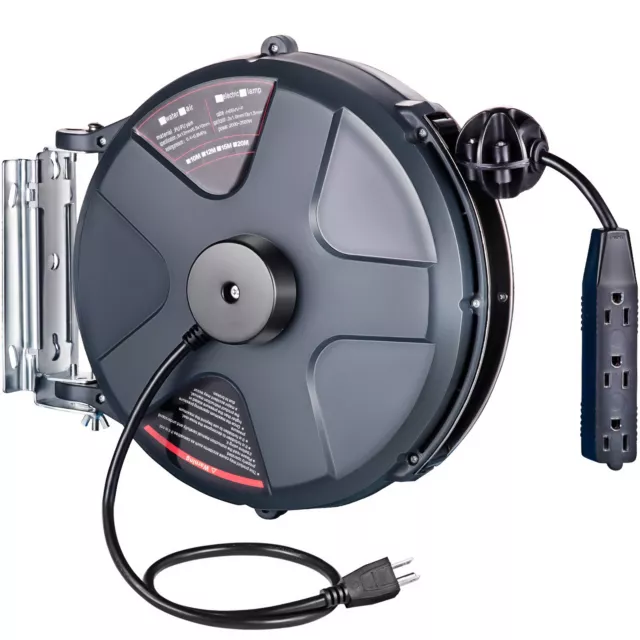 VEVOR RETRACTABLE EXTENSION Cord Reel with 3 Electrical Power Outlets ...