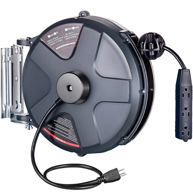 VEVOR RETRACTABLE EXTENSION Cord Reel with 3 Electrical Power Outlets