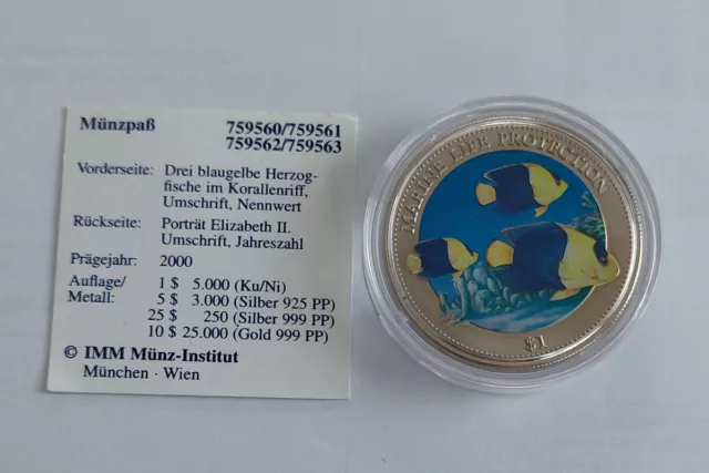 Niue Island 1 Dollar Farbmünzen 2000 Marine Life Protection - Herzogfische