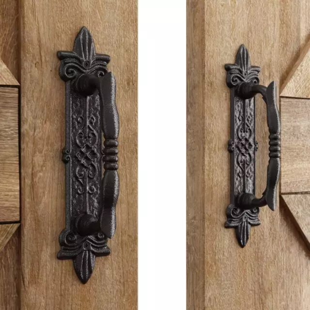 Heavy Duty 9" Antique Barn Door Handle Set of 2, Large Rustic Carved Door Pull,