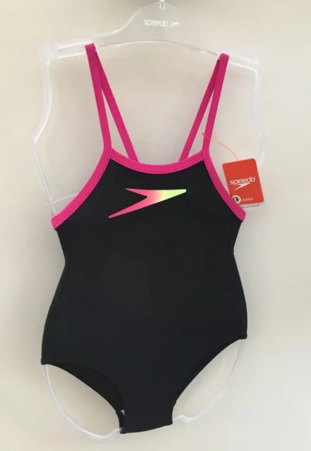 Bnwt Girls Speedo Black & Pink Racerback Swimming Costume Swimsuit Age 6