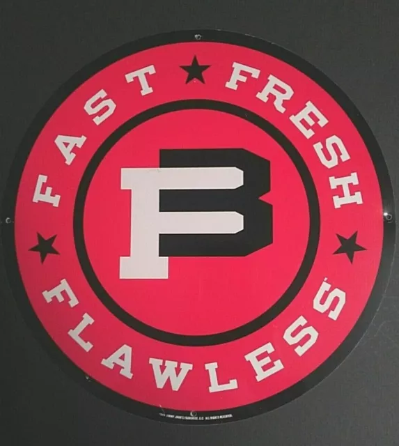 Authentic Jimmy Johns FAST FRESH FLAWLESS Round Metal Tin Food Sign 12"w 2004