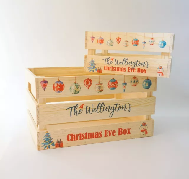 Personalised Christmas Eve Box, Custom Wooden Christmas Crate, Family Xmas Crate