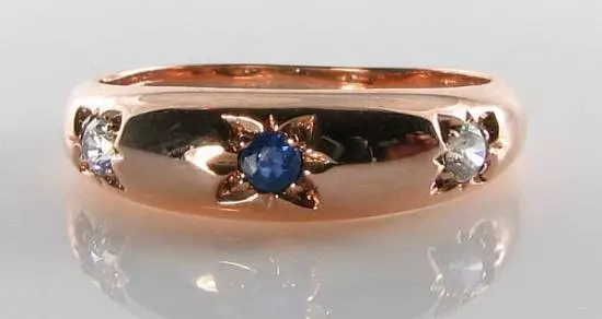9K 9CT ROSE GOLD BLUE SAPPHIRE  DIAMOND ART DECO GYPSY COURT BAND RING  Size O