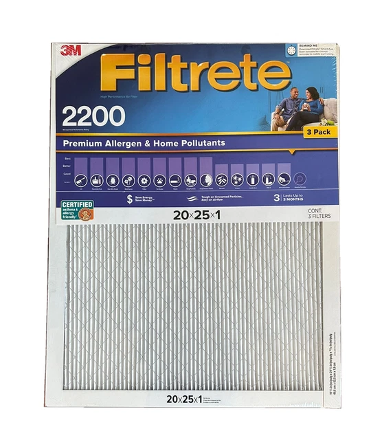 3M FILTRETE 2200 Series Premium Allergen AC Furnace Filter 20x25x1 (3