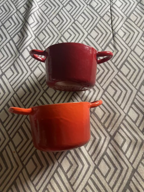 Pair of Tim Love Collection Cast Iron Mini Pots, Red and Orange