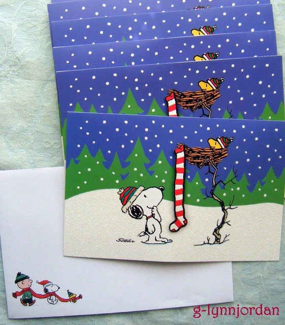 6 PEANUTS SNOOPY Hanging Stocking 3D Christmas Cards W/ Envelopes New