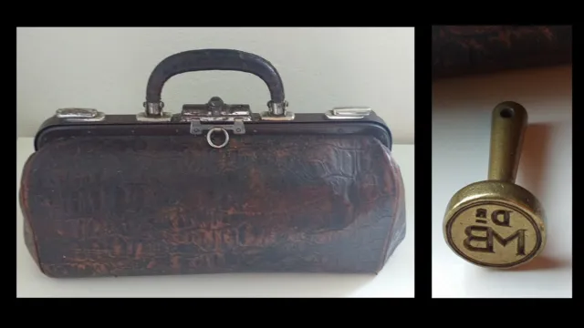 Antique Leather Doctor's bag and brass stamp