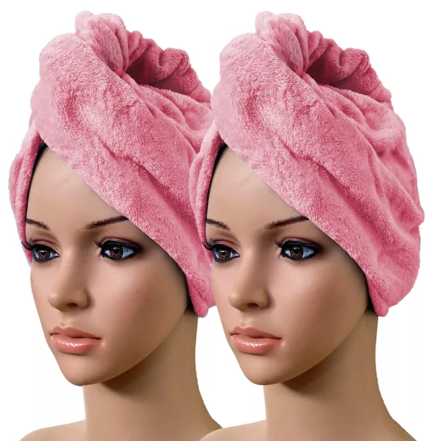 2er Set Toalla Del Fleecé Toalla Fucsia Con Botón Haarhandtuch