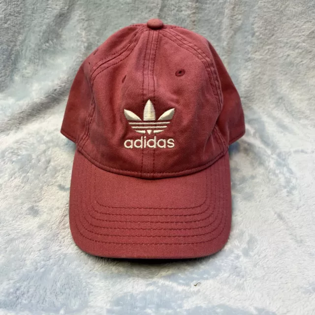 Adidas Baseball Hat Cap Womens Red Adjustable Embroidered Logo One Size Ladies