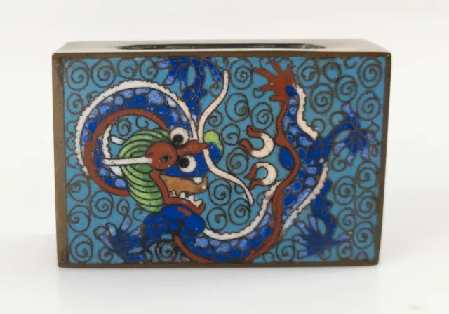 Antique Chinese Cloisonne Enamel Dragon Decorated Matchbox Holder Bronze Copper