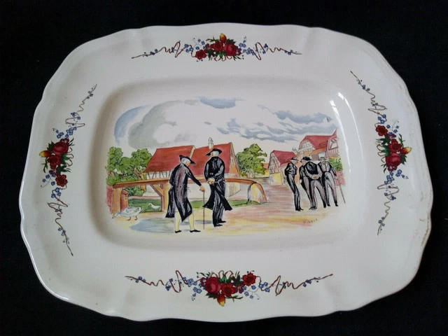 Grand plat Alsace Sarreguemines Loux Vintage French Ceramique Dish 39x24cm