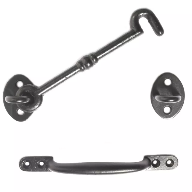 BLACK CABIN HOOK Cast Iron Hot Bed Handle D Pull Door Side Garden Gate Shed UK