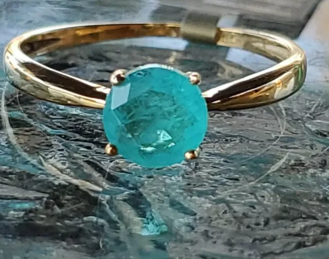 Paraiba Tourmaline Round Cut Solitaire Ring 10kt Solid Yellow Gold