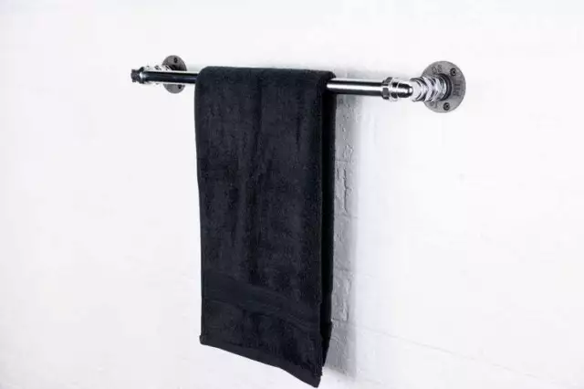Towel Rail Rack Holder Bathroom Accessories Industrial Metal Silver Chrome Steel 3