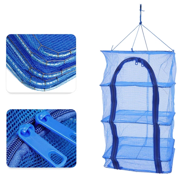 4-Layer Herb Drying Rack Hanging Herb Mesh Rack Foldable Drying Net w/ Zippers