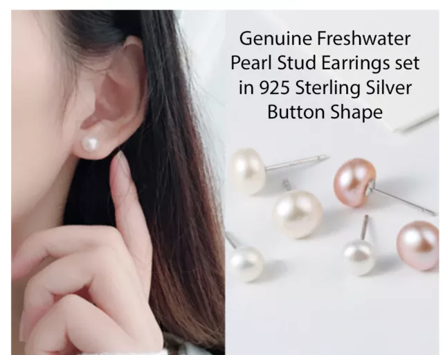 Brand New Genuine Freshwater Pearl Stud Earrings 925 Sterling Silver Button