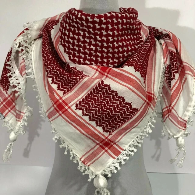 Foulard Shemagh Keffiyeh Palestinien Authentique En Coton - 47x47 Pouces - Fait Main En Inde - Blanc à Franges