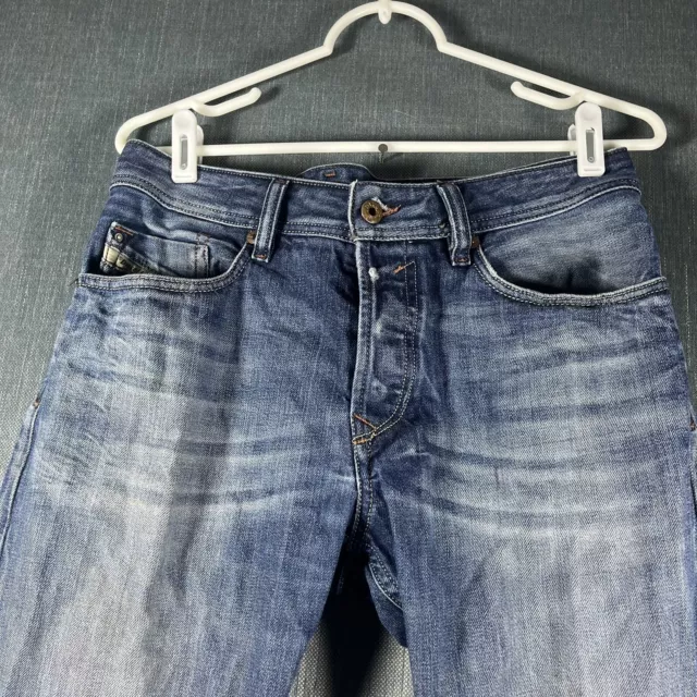 Diesel Waykee Mens Jeans Blue Straight Leg Five Pockets Size 30x32 Cotton 2