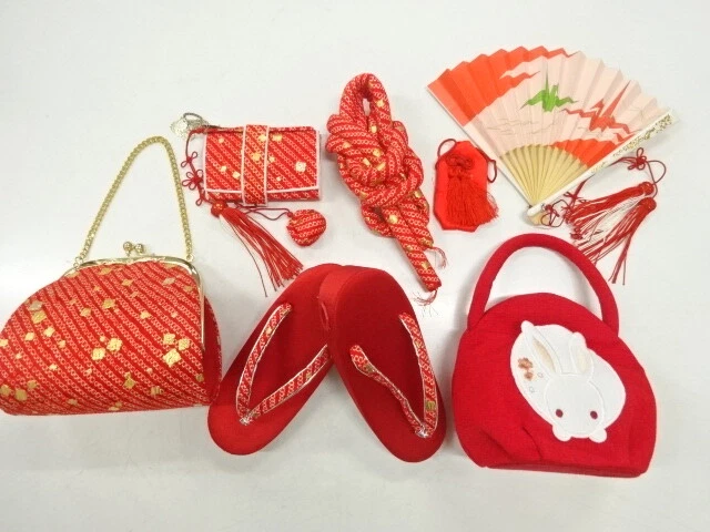 45960# JAPANESE KIMONO / SHICHI-GO-SAN SET FOR GIRLS ( zori 17.5 cm) / WOVEN SHI
