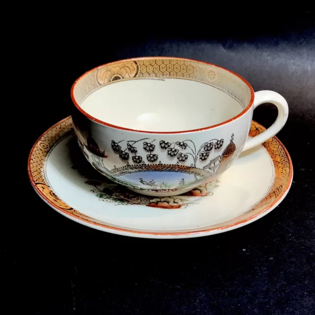 Ancienne Tasse Et Soucoupe Faïence Badonviller Modèle Tokio N°2