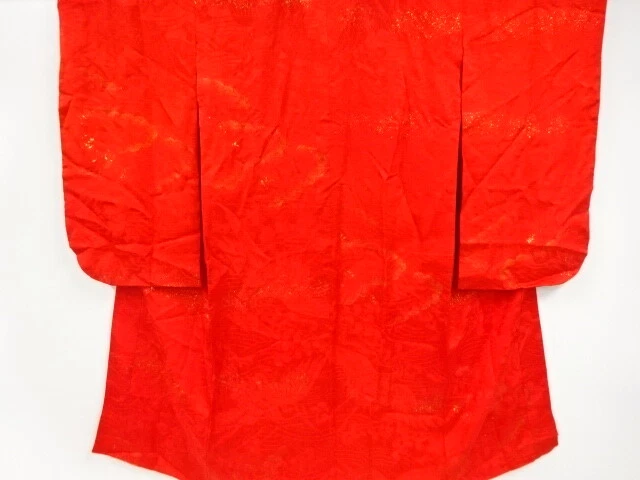 39272# Japanese Kimono / Antique Juban For Girls / Mon Kinsha / Woven Cranes