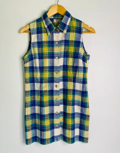 Vintage Unbranded Upcycled Women's S Small Tunic Shirt Top Plaid Cotton Linen