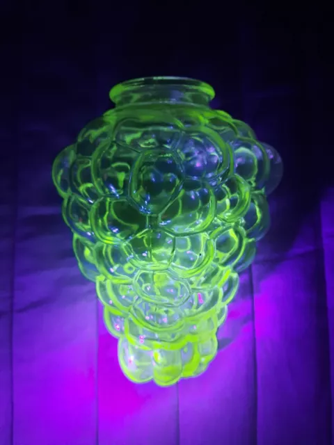 Antique Green Vaseline Uranium Glass Grape Cluster Lamp Shade - 2" Fitter