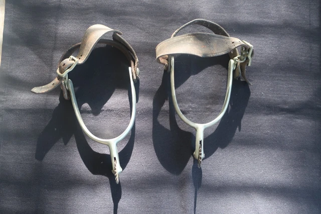 Vintage Army / Western Cowboy Horse Spurs with Leather Straps U.S.  A.B. ?