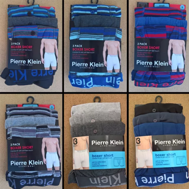 3 Pairs Mens Pierre Klein Boxer Shorts/Boxers Underwear Size S - 5XL