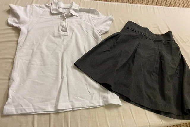 Girls 8-9 Years Grey Adj School Skirt Uniform White Polo Shirt 9-10 VGC Bundle