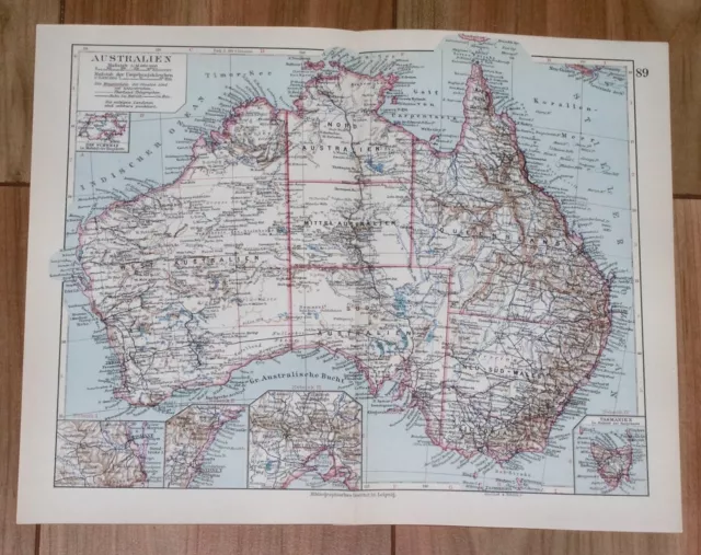 1928 Original Vintage Map Of Australia / Melbourne Sydney Brisbane Inset Map