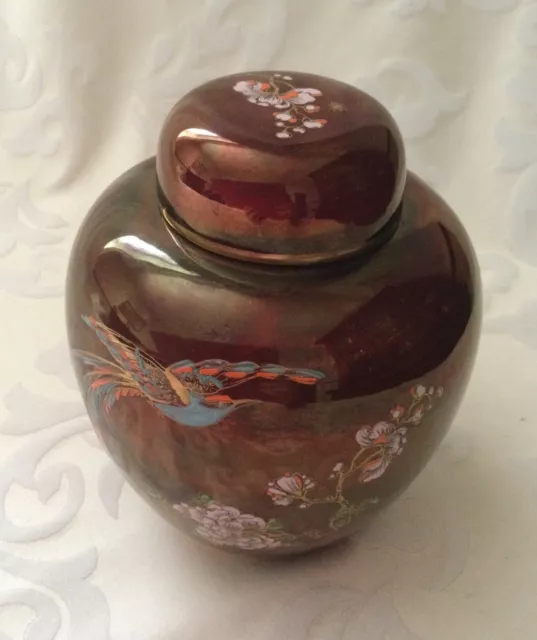 Carlton Ware Rouge Royale Luster 6.5” Ginger Jar With Lid