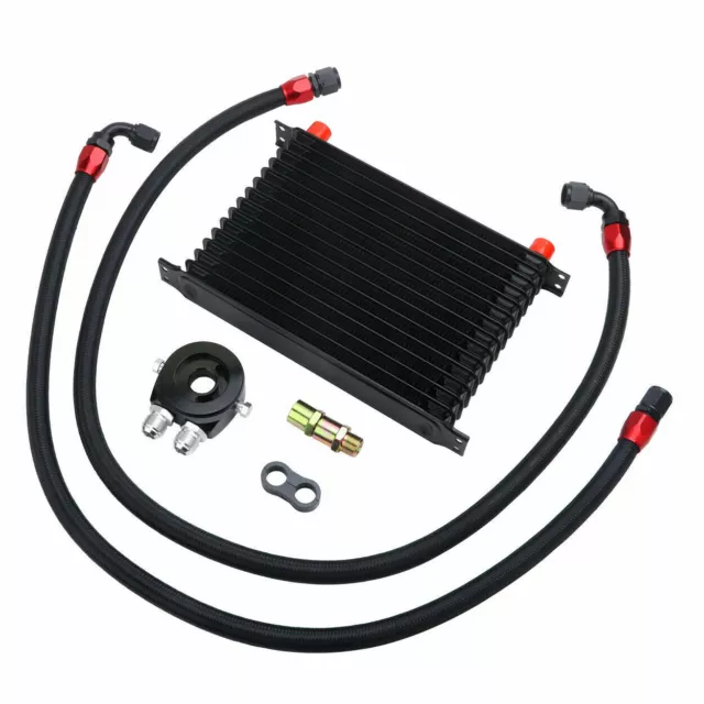 Universal Engine Transmission Oil Cooler + 15 Rows AN10 Filter Adapter Hose Kit