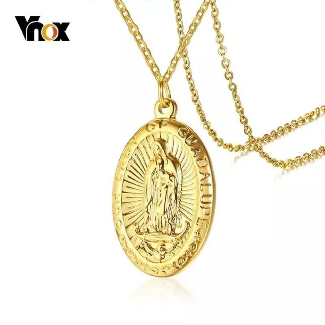 VNOX STAINLESS STEEL Mens Necklaces Virgin Mary Pendants Gold Tone ...