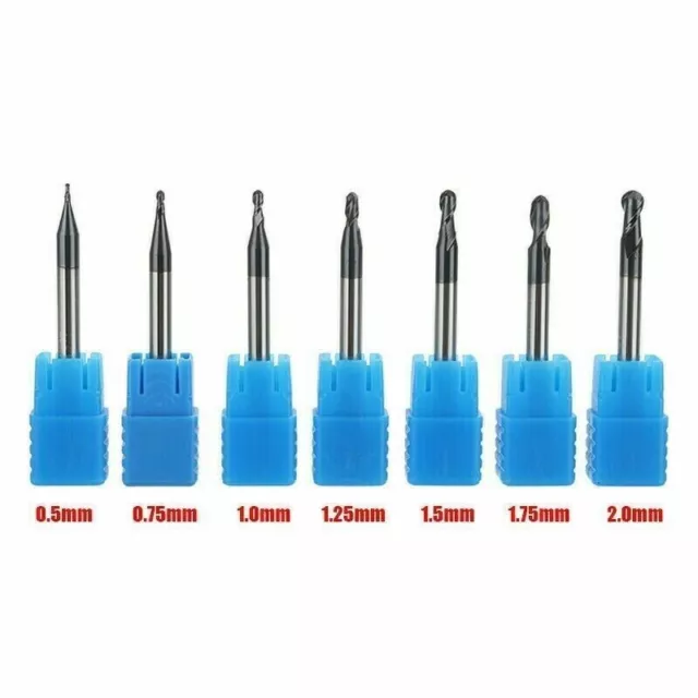 7pcs Tungsten Carbide 2-Flute Ball Nose Engraving CNC Radius 0.5-2.0MM End Mill 2