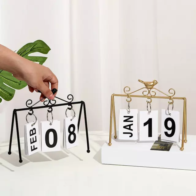 Nordic Style Desk Calendar Flip Calendar Metal Stand Reusable Perpetual Desktop