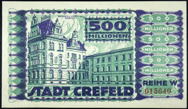 CREFELD / KREFELD 1923 500 Million Mark Inflation Notgeld Banknote Germany