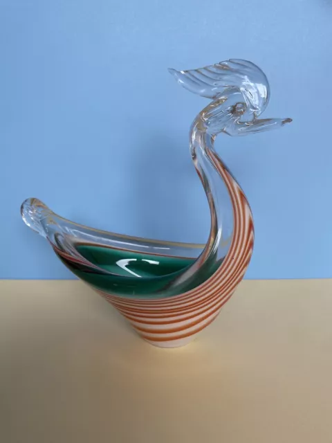 1950-60's Vintage Venetian Murano Glass Swan Sculpture Bowl