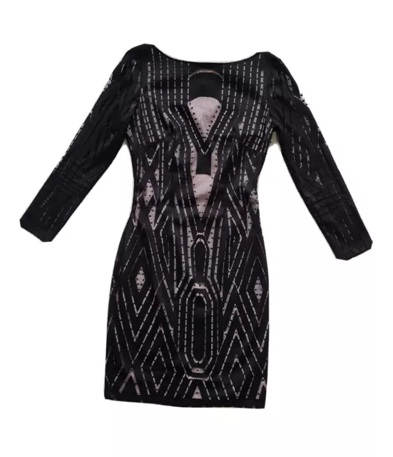 REISS "Kaz" Womens black/Neutral Long Sleeve Lace Graphic Dress. Size UK 8, US 4 2