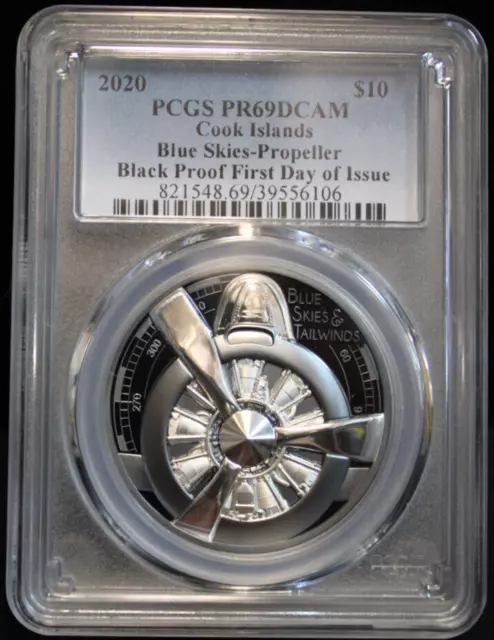 2020 $10 PCGS PR69DCAM * 2 oz Silver Coin * Blue Skies Propeller Black Proof FDI