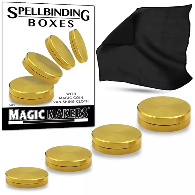 DELUXE SPELLBINDING BOXES + VANISHING CLOTH Nested Metal Close Up Magic ...